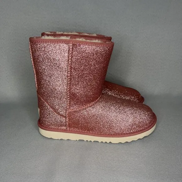 Womens UGG Boots Pink Classic Short Glitter Sparkle Sz 5 (fits 6-7 Runs Large )