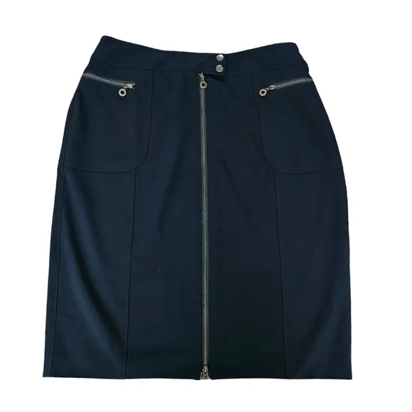 Womyn Zip Front Skirt with Zipper Pockets with Circle Zipper Pulls, Size Large