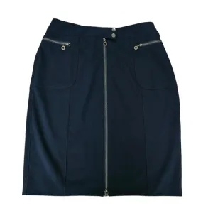 Womyn Zip Front Skirt with Zipper Pockets with Circle Zipper Pulls, Size Large