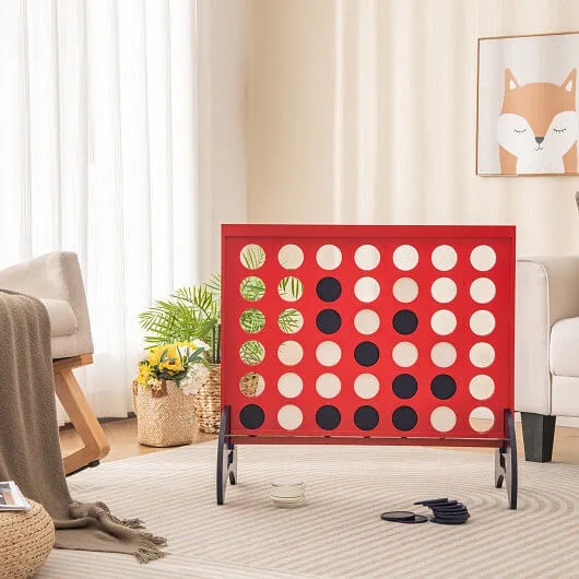Wooden 4-in-a-row Game Set with 42 PCS Chips and 600D Oxford Fabric Carrying Bag
