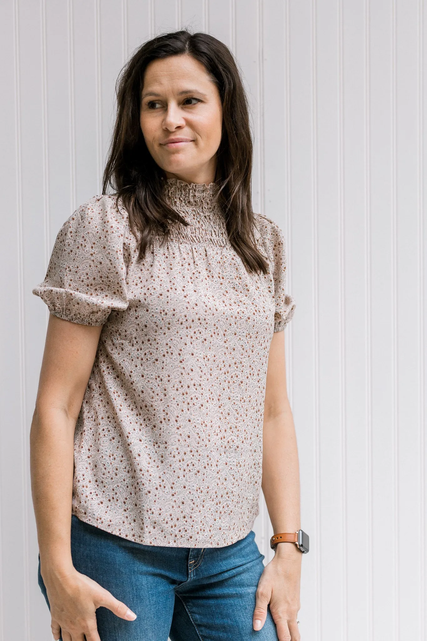 X Taupe Microprint Top