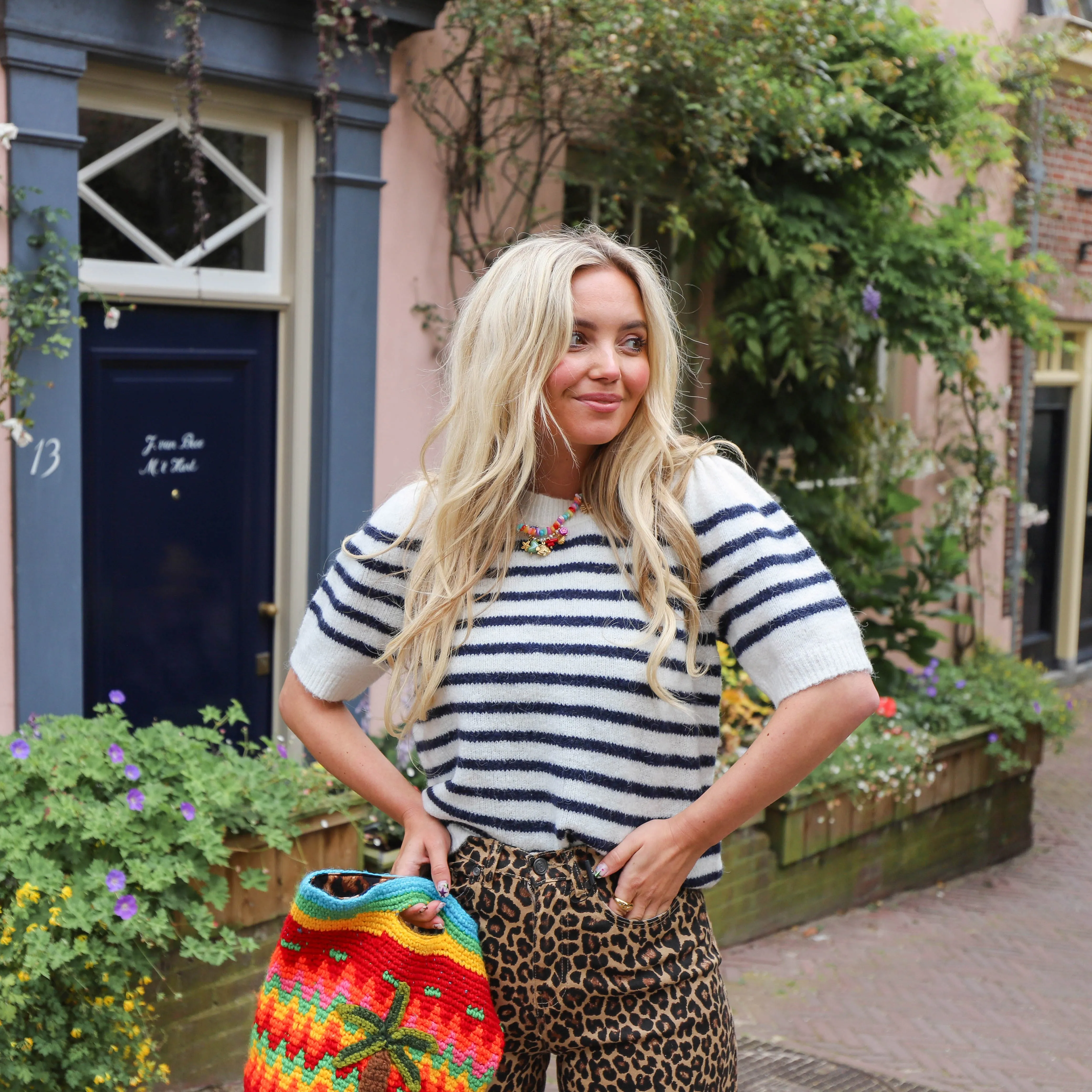 YAS Anne stripe knit birch navy