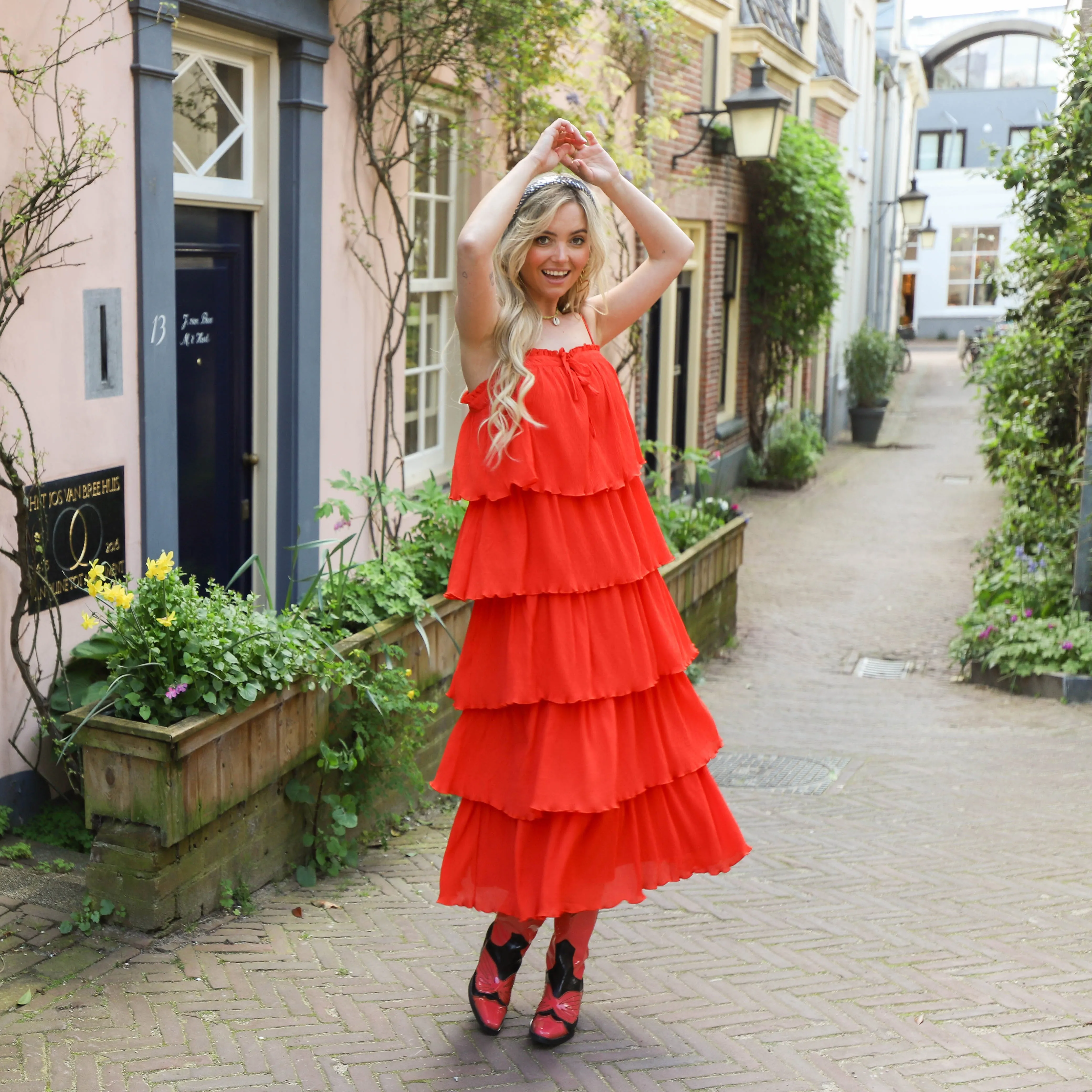 YAS Flippa midi dress cherry