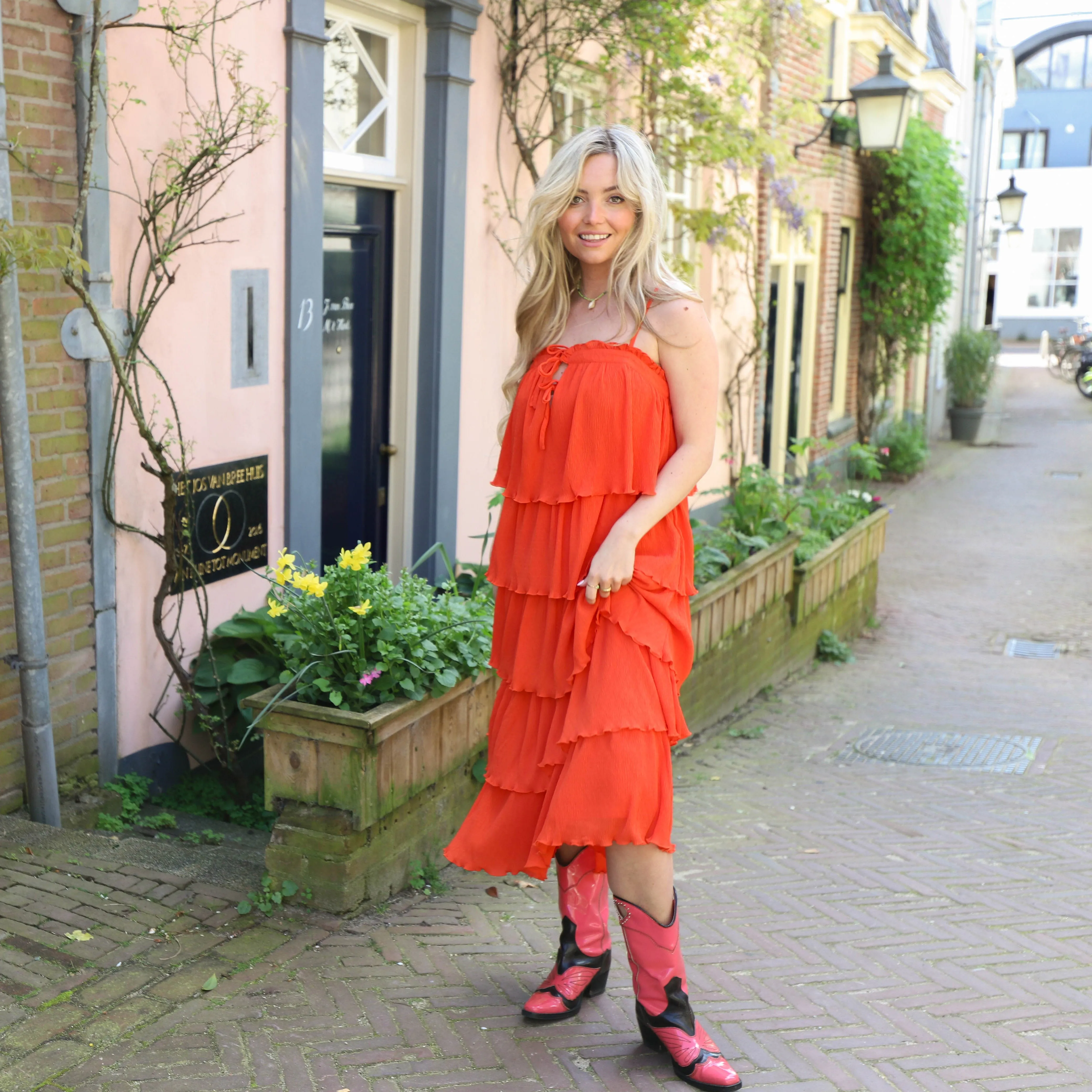 YAS Flippa midi dress cherry