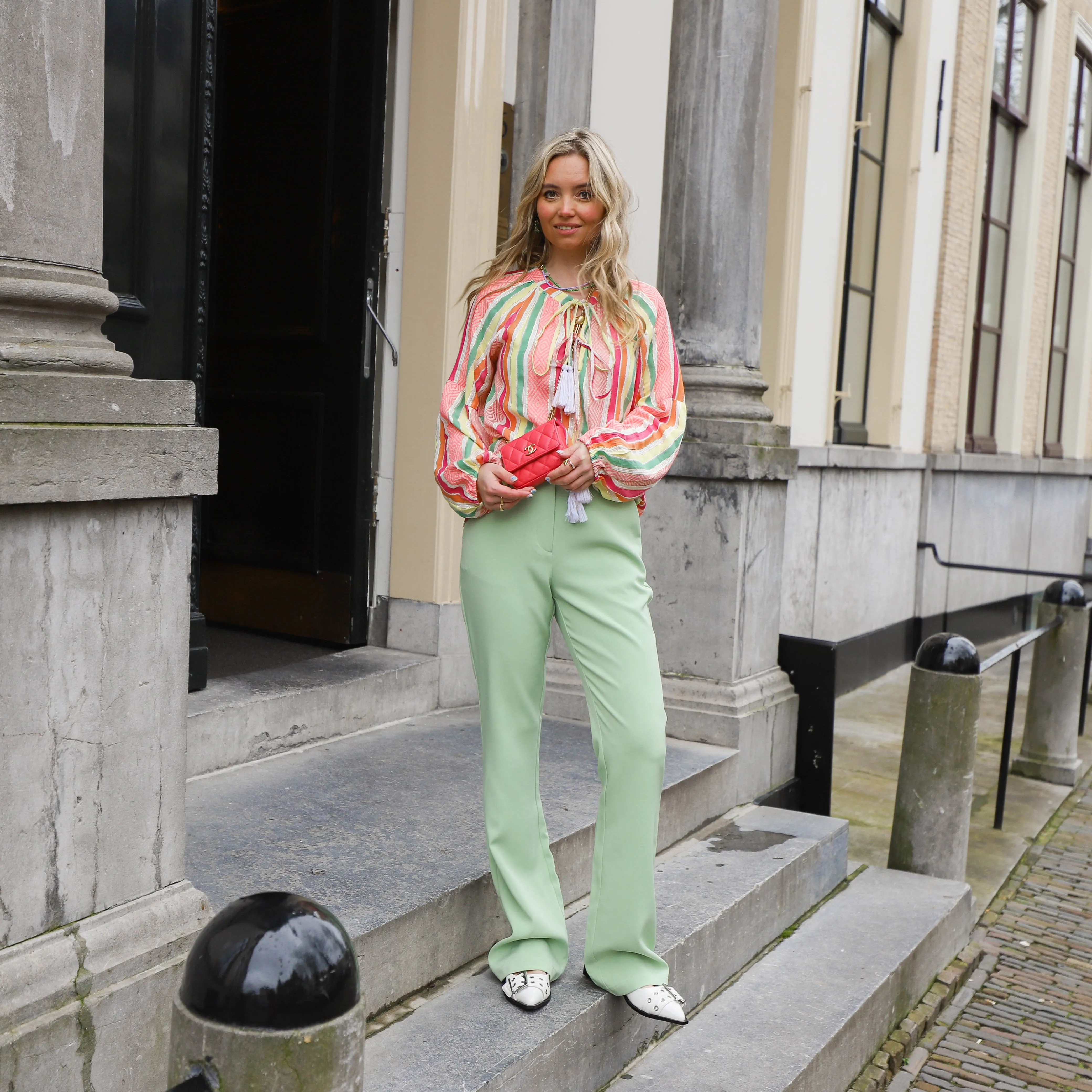 YAS Vala flared pantalon quiet green