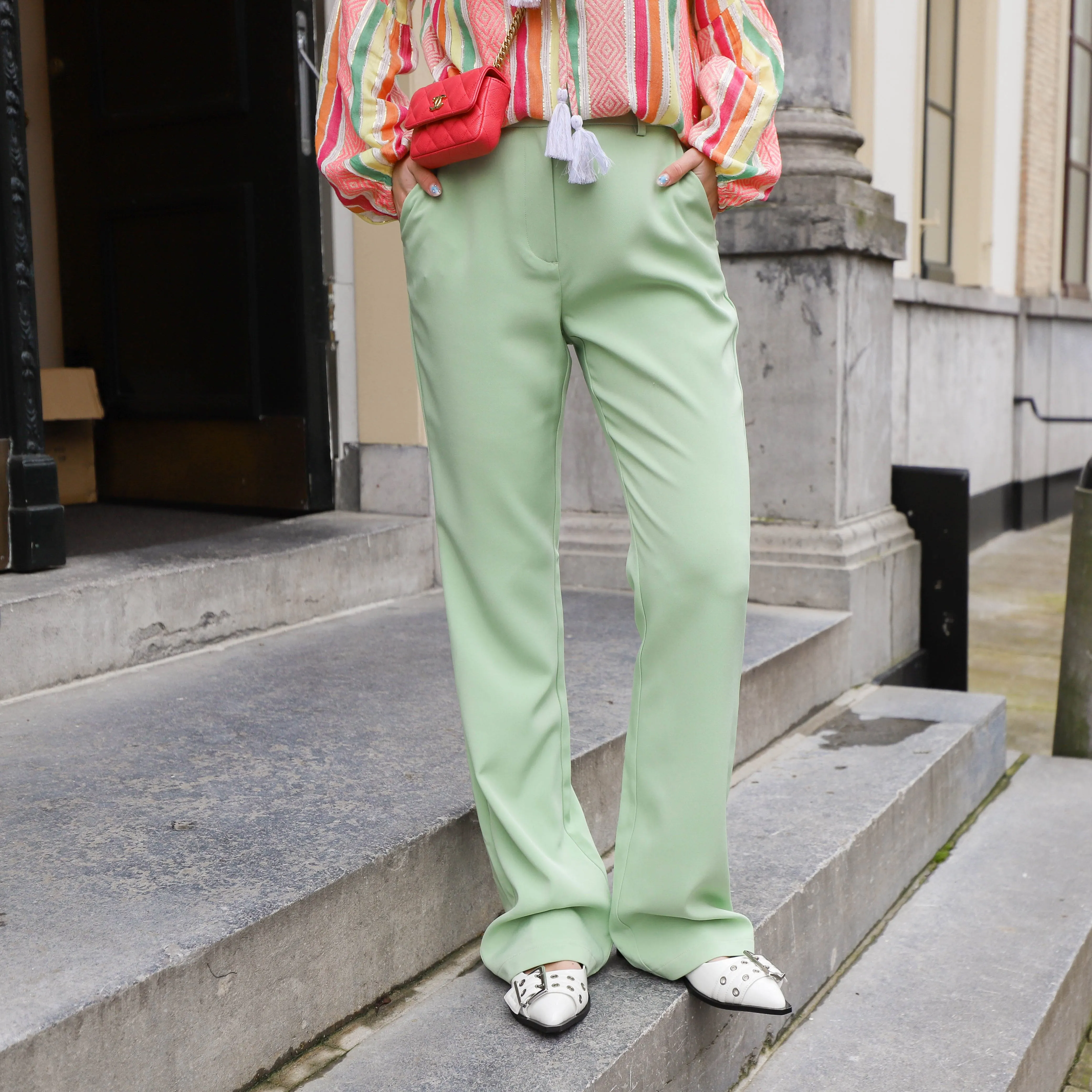 YAS Vala flared pantalon quiet green