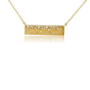 Yellow Gold Satin Finish Flush Set Diamond Bar Necklace