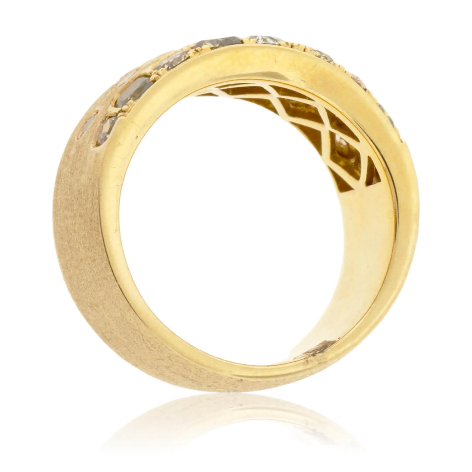 Yellow Gold Satin Finish Flush Set Fancy Colored Diamond Ring