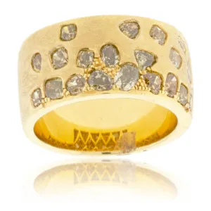 Yellow Gold Satin Finish Flush Set Fancy Colored Diamond Ring