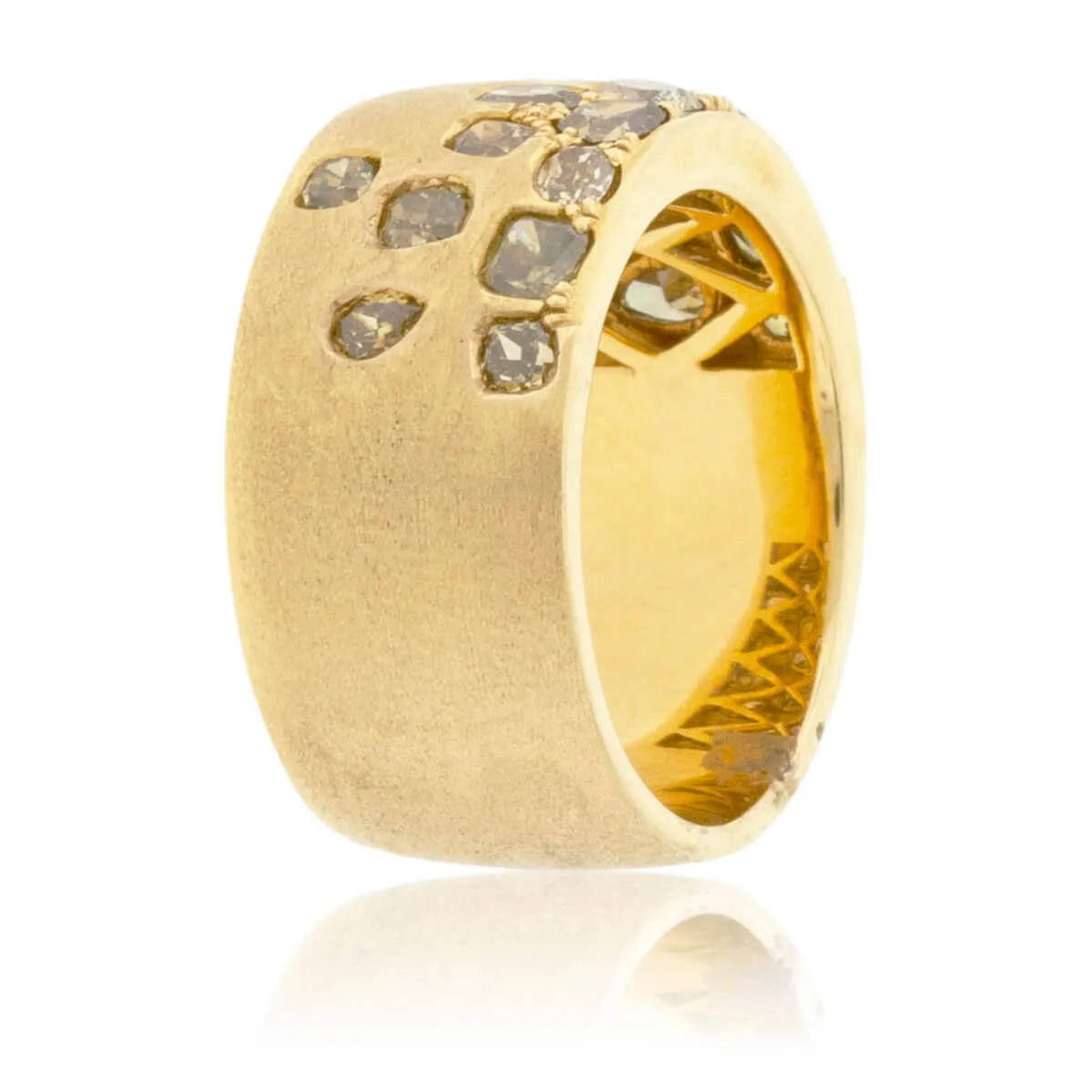 Yellow Gold Satin Finish Flush Set Fancy Colored Diamond Ring