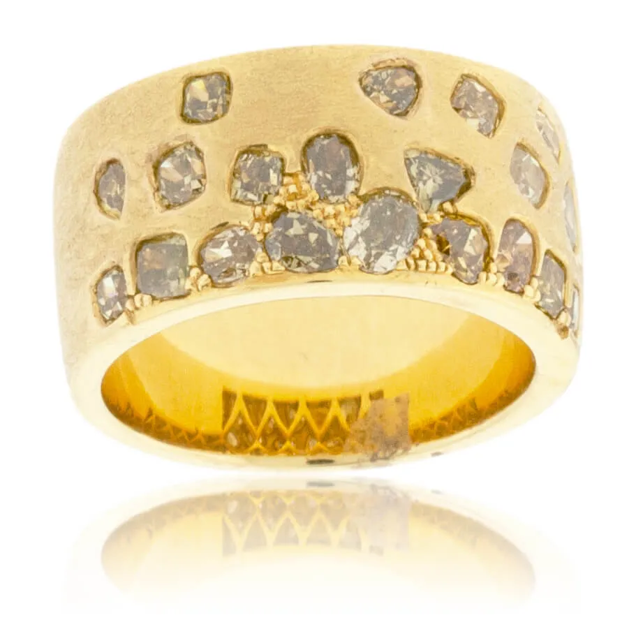Yellow Gold Satin Finish Flush Set Fancy Colored Diamond Ring