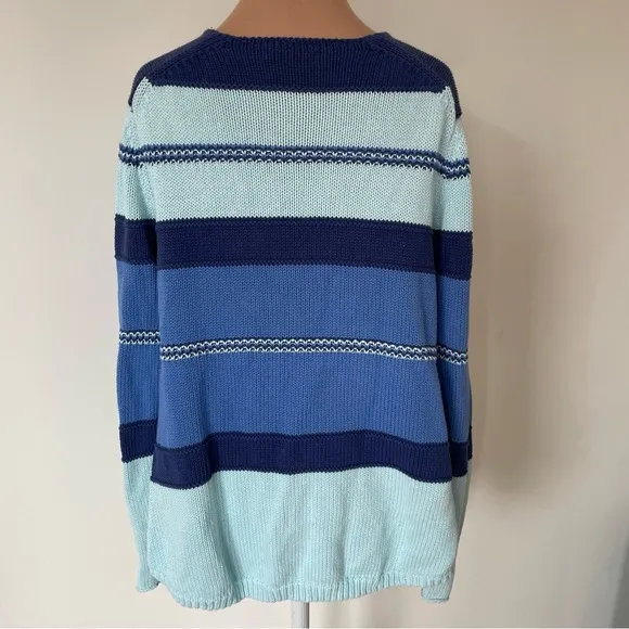 Zaket &amp; Plover Aqua Blue Multi Cotton Knit V-Neck Pullover Cozy Sweater EUC Sz S
