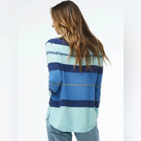 Zaket &amp; Plover Aqua Blue Multi Cotton Knit V-Neck Pullover Cozy Sweater EUC Sz S