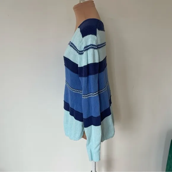 Zaket &amp; Plover Aqua Blue Multi Cotton Knit V-Neck Pullover Cozy Sweater EUC Sz S