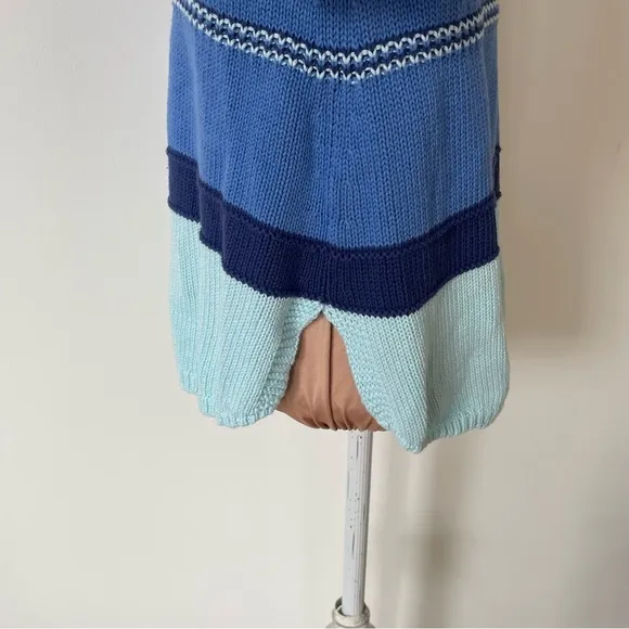 Zaket &amp; Plover Aqua Blue Multi Cotton Knit V-Neck Pullover Cozy Sweater EUC Sz S