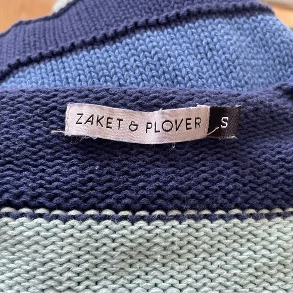 Zaket &amp; Plover Aqua Blue Multi Cotton Knit V-Neck Pullover Cozy Sweater EUC Sz S