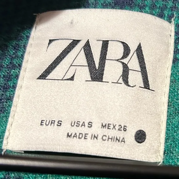 Zara flannel Oversized navy blue/green plaid shacket Jacket Size Small