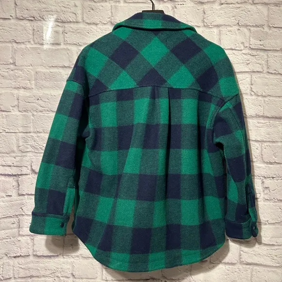 Zara flannel Oversized navy blue/green plaid shacket Jacket Size Small