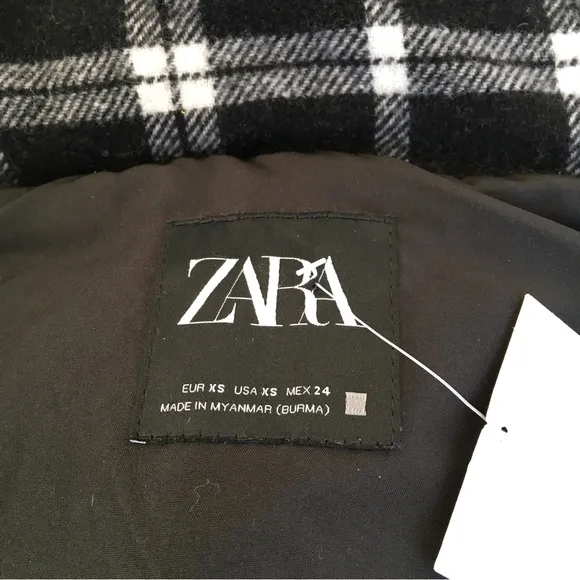 Zara Oversized NWT Plaid Quilted Hooded Puffer Vest | XS