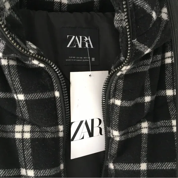Zara Oversized NWT Plaid Quilted Hooded Puffer Vest | XS
