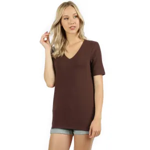 Zenana Premium Fabric Short Sleeve V-Neck Tee  AMERICANO RT-2109XP