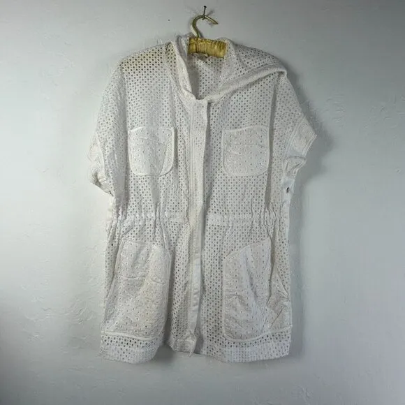 Zenergy By Chico's Women's Eyelet Zip Up Hooded Casual Anorak Jacket White 0