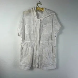 Zenergy By Chico's Women's Eyelet Zip Up Hooded Casual Anorak Jacket White 0