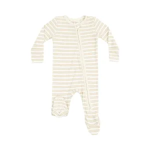 Zipper Footie | Oxford Tan Stripe