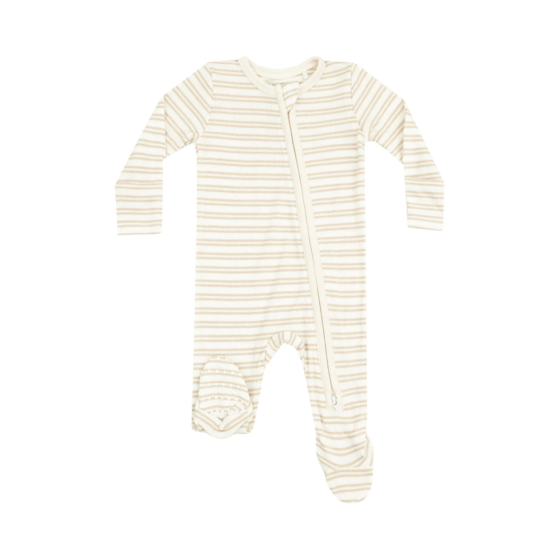 Zipper Footie | Oxford Tan Stripe
